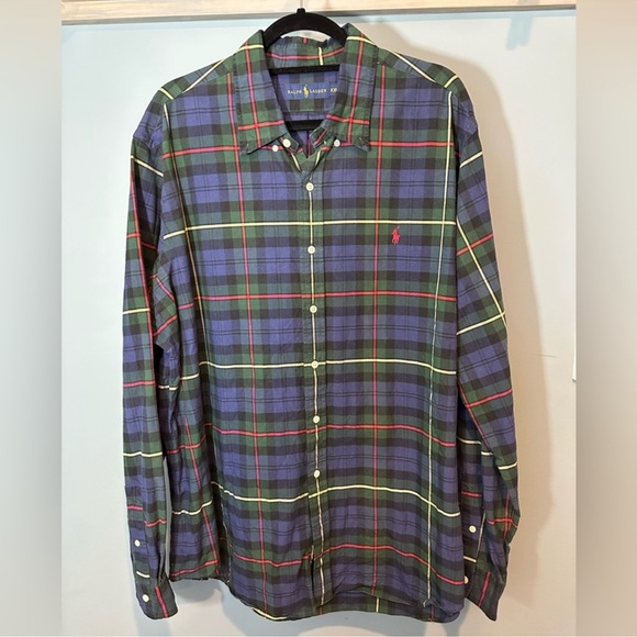 Polo Ralph Lauren Button Up Long Sleeve Oxford Shirt in Blue/Green/Red - Picture 2 of 13